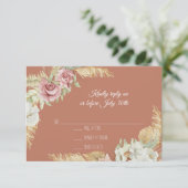 テラコッタ パンパス グラス パーム ピンク フローラル フォリアージ 出欠カード (スタンド正面)