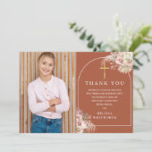 テラコッタ パンパス グラス フォト ファースト ホーリー コミュニオン サンキューカード (スタンド正面)