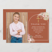 テラコッタ パンパス グラス フォト ファースト ホーリー コミュニオン サンキューカード (正面/裏面)