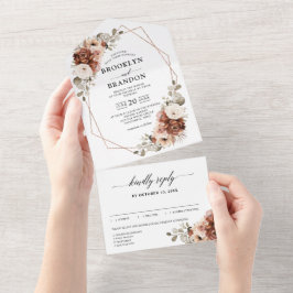 テラコッタ パンパス グラス ラスティック ジオメトリック ウェディング オールインワン招待状