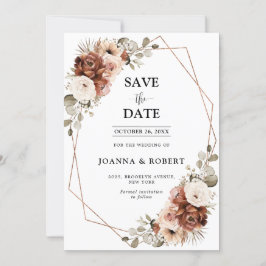 テラコッタ パンパス グラス ラスティック ジオメトリック ウェディング セーブザデート