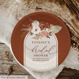 テラコッタ パンパス フローラル ペーパー プレート ブライダル シャワー