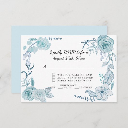 テラコッタ ピンクの水彩花の結婚式 招待状 (正面/裏面)