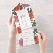 テラコッタ&ピンクフローラアースト結婚ーン オールインワン招待状 (貼ってはがせる)