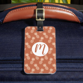 テラコッタ&ピーチトロピカルパイナップルパターン ラゲッジタグ