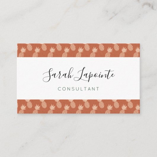 テラコッタ&ピーチトロピカルパイナップルパターン 名刺 (正面)