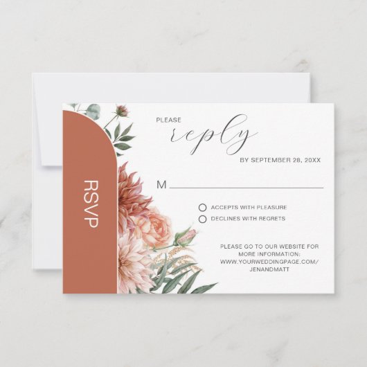 テラコッタ&ピーチ フローラル オータム ウェディング 出欠カード (正面)