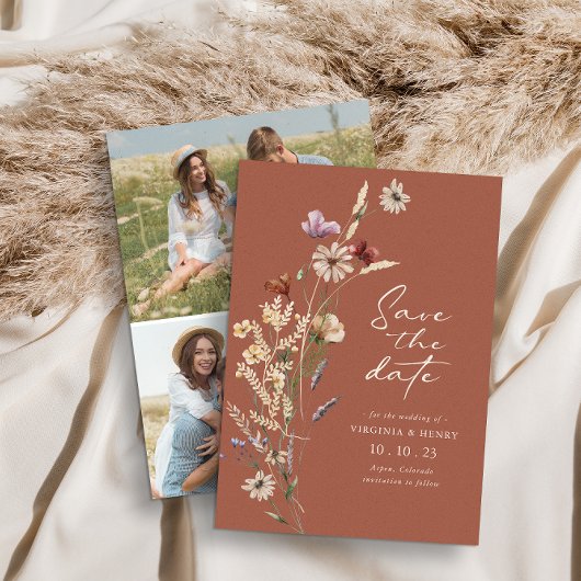 テラコッタ フォト ボーホー Save The Date フラット カード