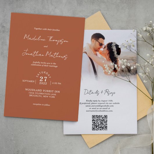 テラコッタ フォト 予算 結婚式 QR コード 返信 招待状