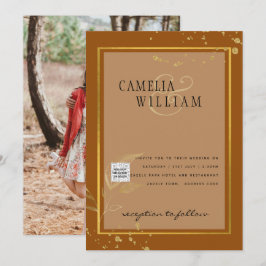 テラコッタ フォト QRコード ウェディング インビテーション セーブ デート