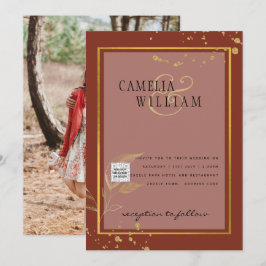 テラコッタ フォト QRコード ウェディング インビテーション セーブ デート