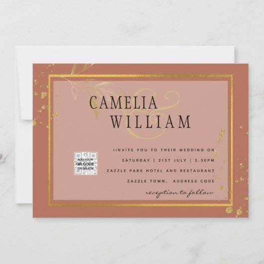 テラコッタ フォト QRコード ウェディング インビテーション セーブ デート (正面)