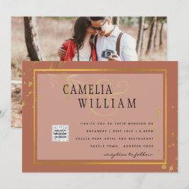 テラコッタ フォト QRコード ウェディング インビテーション セーブ デート