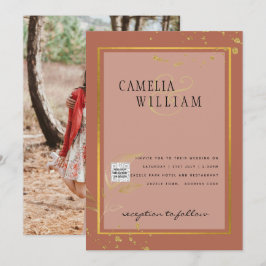 テラコッタ フォト QRコード ウェディング インビテーション セーブ デート