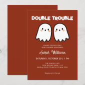 テラコッタ フォール ジェンダーニュートラル ツイン ベイビー シャワー 招待状 (正面/裏面)