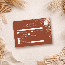 テラコッタ フラワーズ ウェディング RSVP カード 秋 ボヘミア