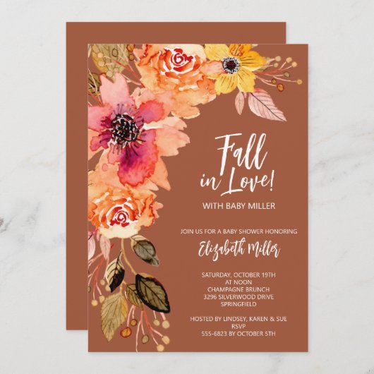 テラコッタ フラワーベビーシャワー 招待状 (正面/裏面)