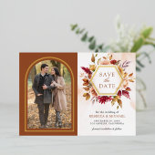テラコッタ フラワー ウェディング 写真付き結婚式の延期案内状 箔招待状 (立ち正面)