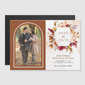 テラコッタ フラワー ウェディング 写真付き Save The Date マグネット招待状 (正面/裏面)