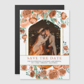 テラコッタ フラワー ウェディング 写真 Save the Date マグネット招待状 (正面/裏面)