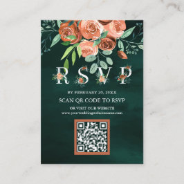 テラコッタ フラワー エメラルド QRコード RSVP ウェディング エンクロージャーカード