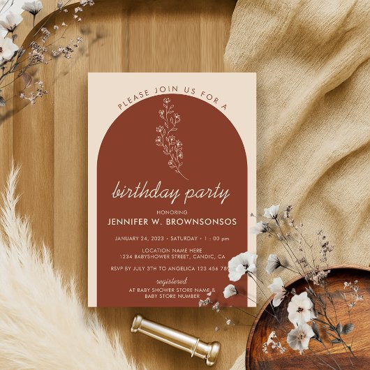 テラコッタ フラワー サマー オータム 誕生日 招待状