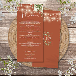 テラコッタ フラワー ストリング ライト ウェディング ディナー メニュー