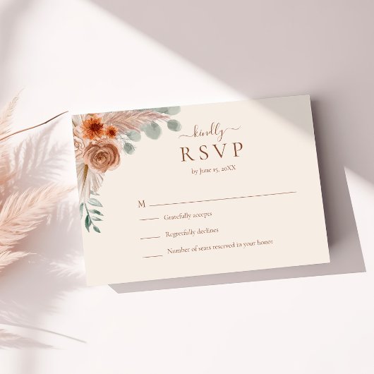 テラコッタ フラワー パンパスグラス 結婚式 RSVP カード