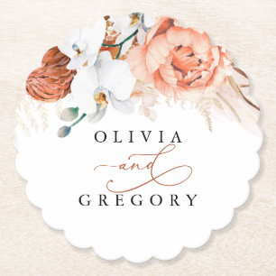 テラコッタ フラワー パンパス グラス エレガント トロピカル ペーパーコースター