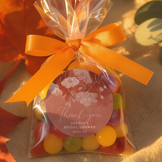 テラコッタ フラワー ブライダル シャワー サンクス スティッカー ラウンドシール