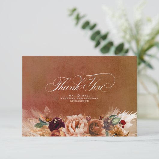 テラコッタ フラワー ボヘミアンスタイル 小さな結婚式のお礼 サンキューカード (スタンド正面)
