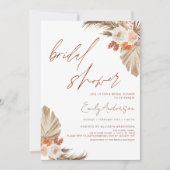 テラコッタ フラワー ボヘミアンパンパスグラス ブライダルシャワー 招待状 (正面)