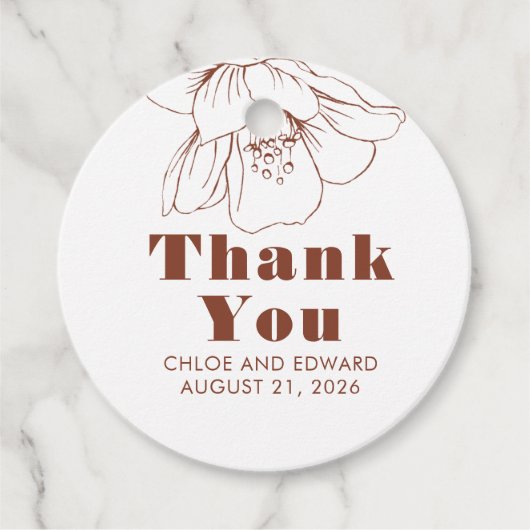 テラコッタ フラワー ミニマル モダン サンクス フェイバータグ (正面)