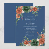 テラコッタ フラワー 秋の結婚式 招待状 (正面/裏面)