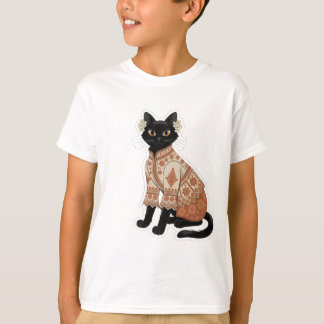 テラコッタ フラワー 黒猫 グラフィックTシャツ Tシャツ