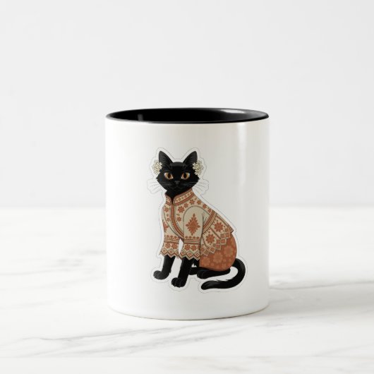 テラコッタ フラワー 黒猫 マグカップ (中央)