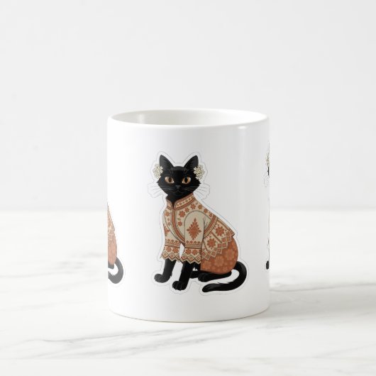 テラコッタ フラワー 黒猫 マグカップ (中央)