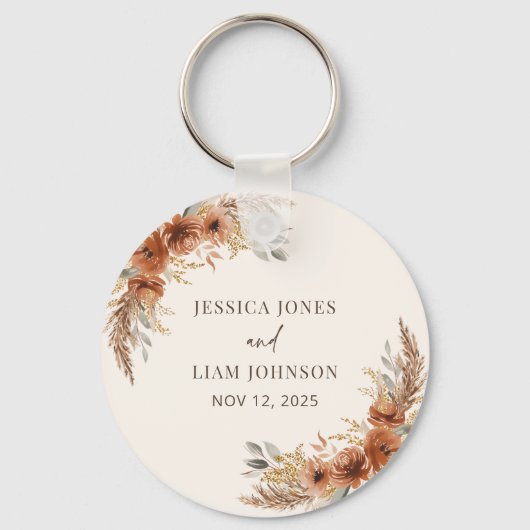 テラコッタ フルール ボヘミアンスタイル ラスティック ウェディング フェイバー キーホルダー (正面)