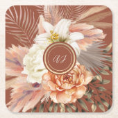 テラコッタ フローラル ウェディング スクエアペーパーコースター (正面)