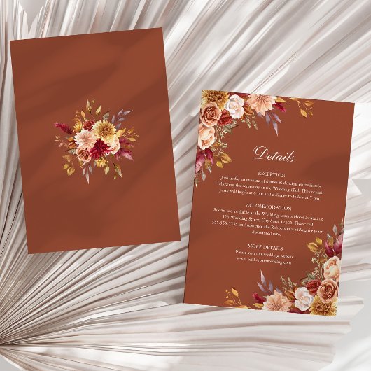 テラコッタ フローラル オータム ウェディング 詳細カード 招待状