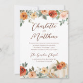 テラコッタ フローラル オータム パンプキン ウェディング 招待状 (正面)