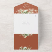 テラコッタ フローラル ストリング ライト QR コード ウェディング オールインワン招待状 (外側)