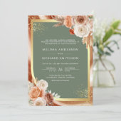 テラコッタ フローラル セージ グリーン フォト QR コード ウェディング 招待状 (スタンド正面)