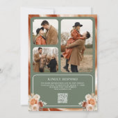 テラコッタ フローラル セージ グリーン フォト QR コード ウェディング 招待状 (裏面)