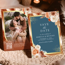 テラコッタ フローラル ダスティブルー QRコード 写真 結婚式