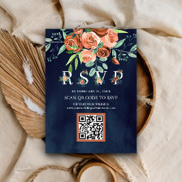 テラコッタ フローラル ネイビーブルー QRコード RSVP ウェディング エンクロージャーカード