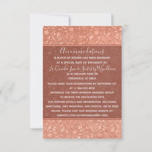 テラコッタ フローラル ハーツ ヴァインズ ウェディング 挿入カード 招待状 (裏面)