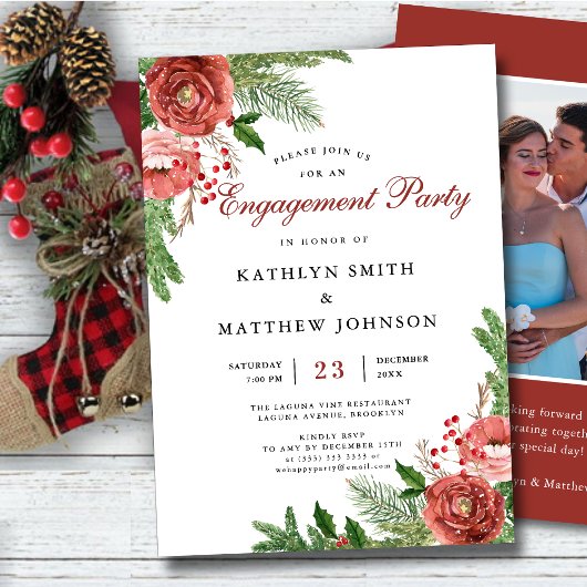 テラコッタ フローラル パイン 枝婚約パーティー 招待状