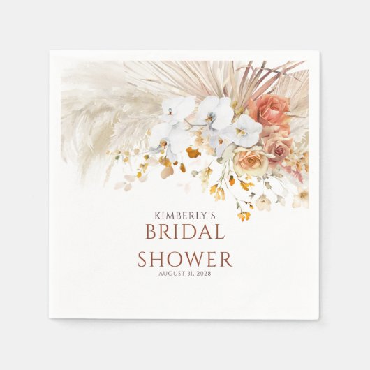 テラコッタ フローラル パンパス グラス イベント スタンダードカクテルナプキン (正面)