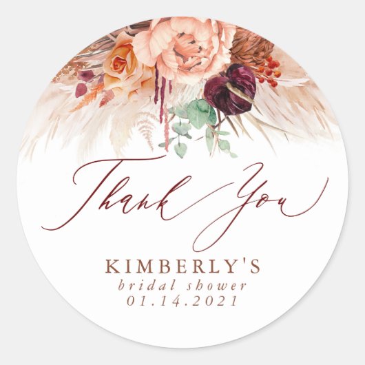 テラコッタ フローラル パンパス グラス サンクス ラウンドシール (正面)